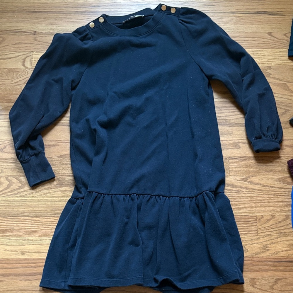 Elegant Navy sweatshirt Dress with Gold Accents